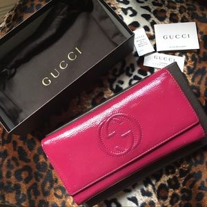 Gucci Patent Leather Continental Wallet Hot Pink